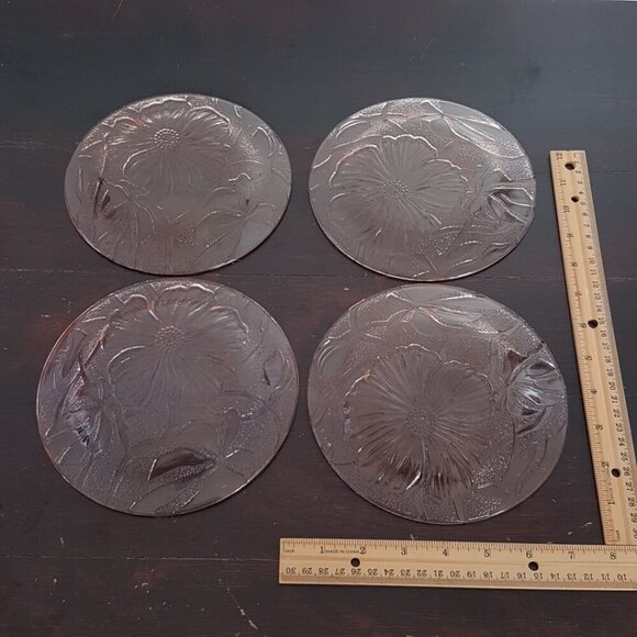 4pc Pink Glass Plates Floral Hibiscus Dessert Plates - Picture 9 of 9
